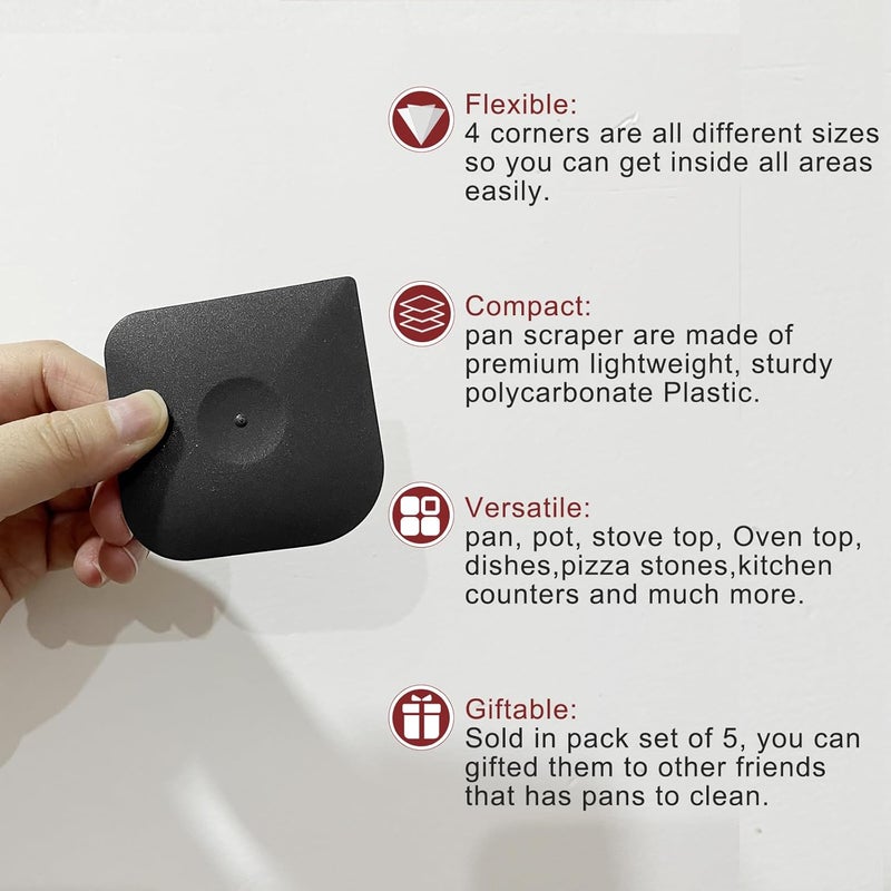Herda Plastic Pan Dish Pot Food Kitchen Scraper Tool Set, 3 pcs Nylon Plastic Cast Iron Skillet Cleaner Scrubber Scrapper, Kitchen Scraper Non-Scratch (Black) - Image 5